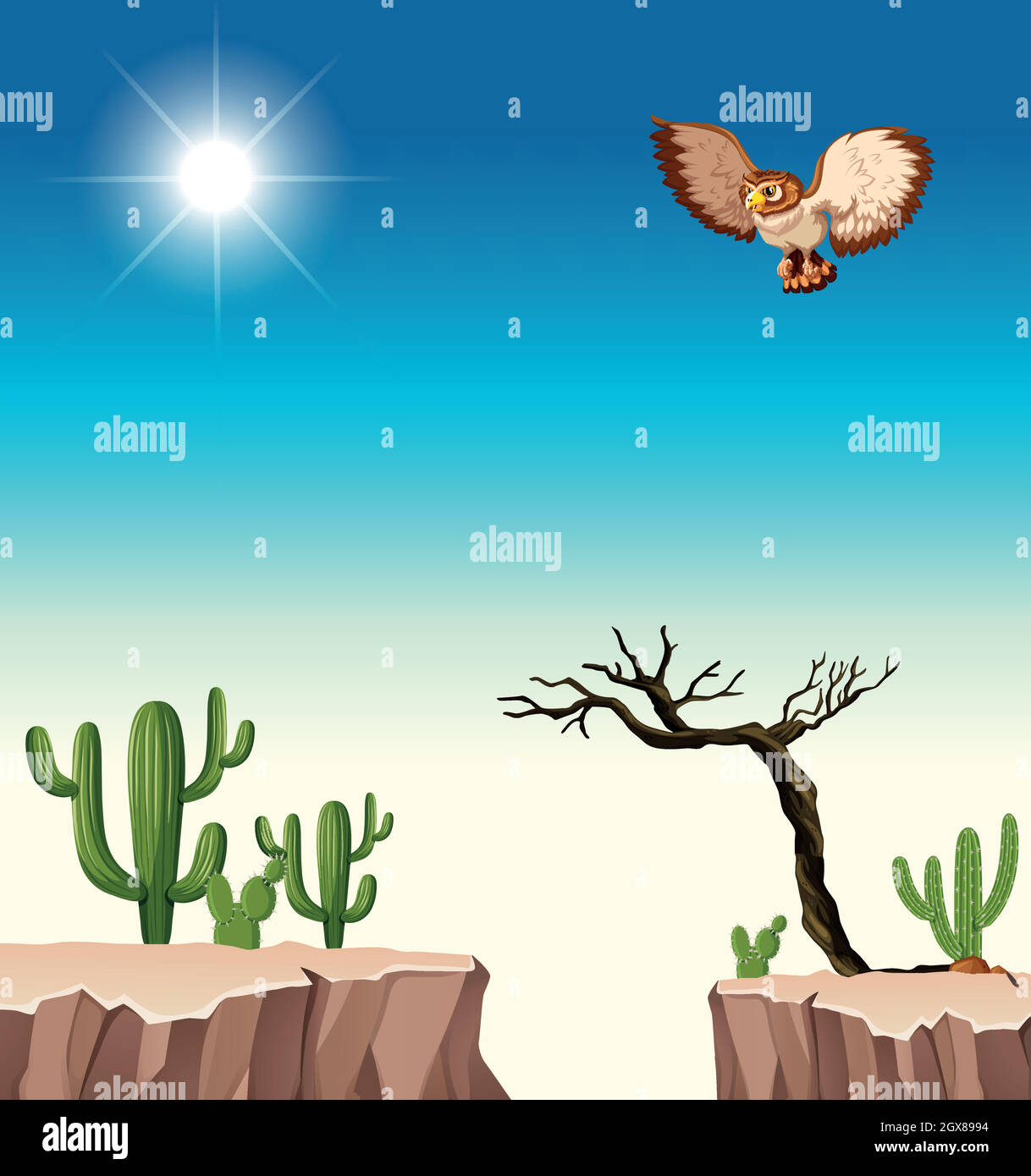 Desert scene with owl flying over canyon Stock Vector Image & Art - Alamy