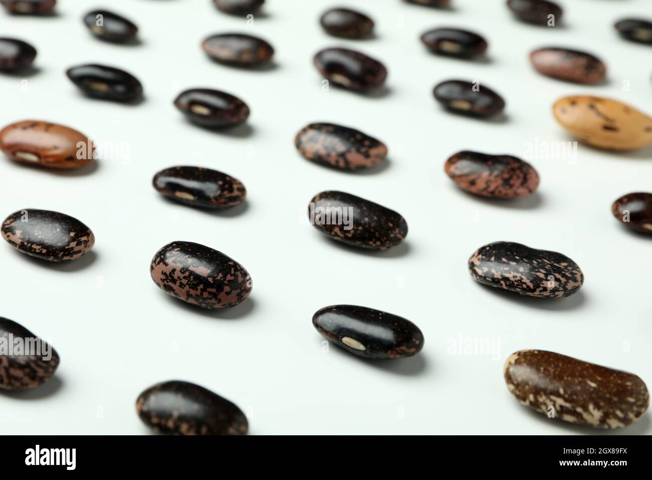 Flat lay composition with black beans on white background Stock Photo ...