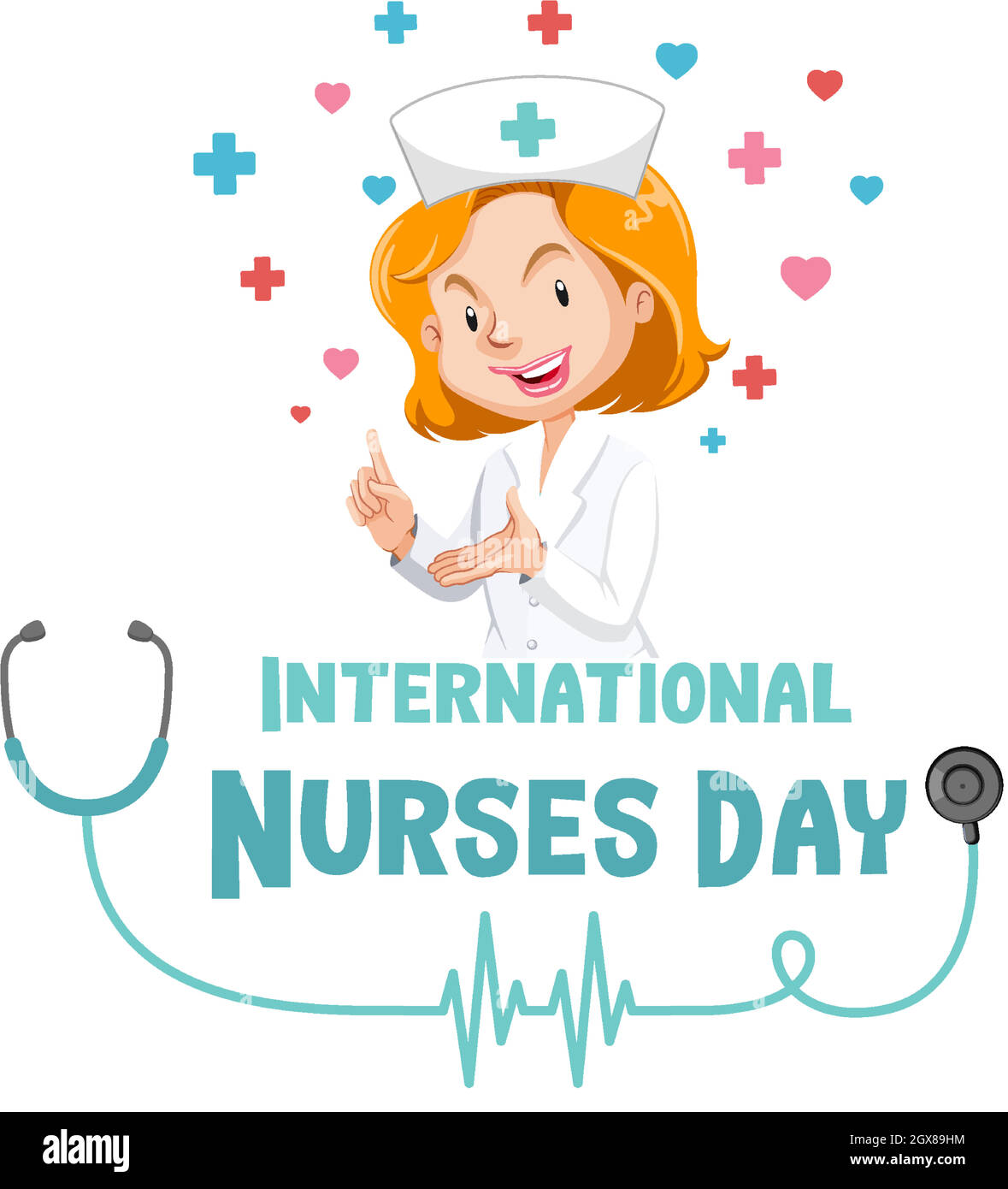 Happy International Nurses Day font with nurse cartoon character ...