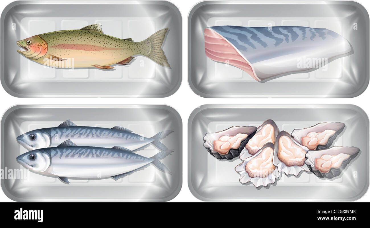 Set of seafood in packaging Stock Vector Image & Art Alamy