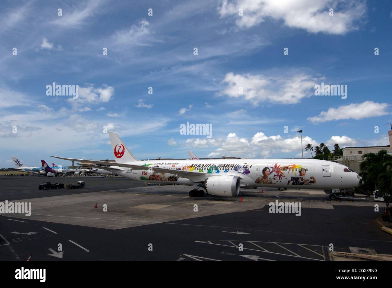Japan Airlines airplane on the tarmac at the Honolulu International