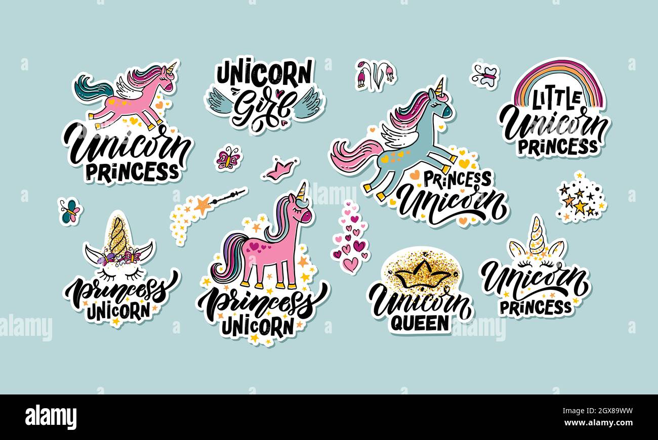 Hand sketched unicorn princess vector illustration with lettering