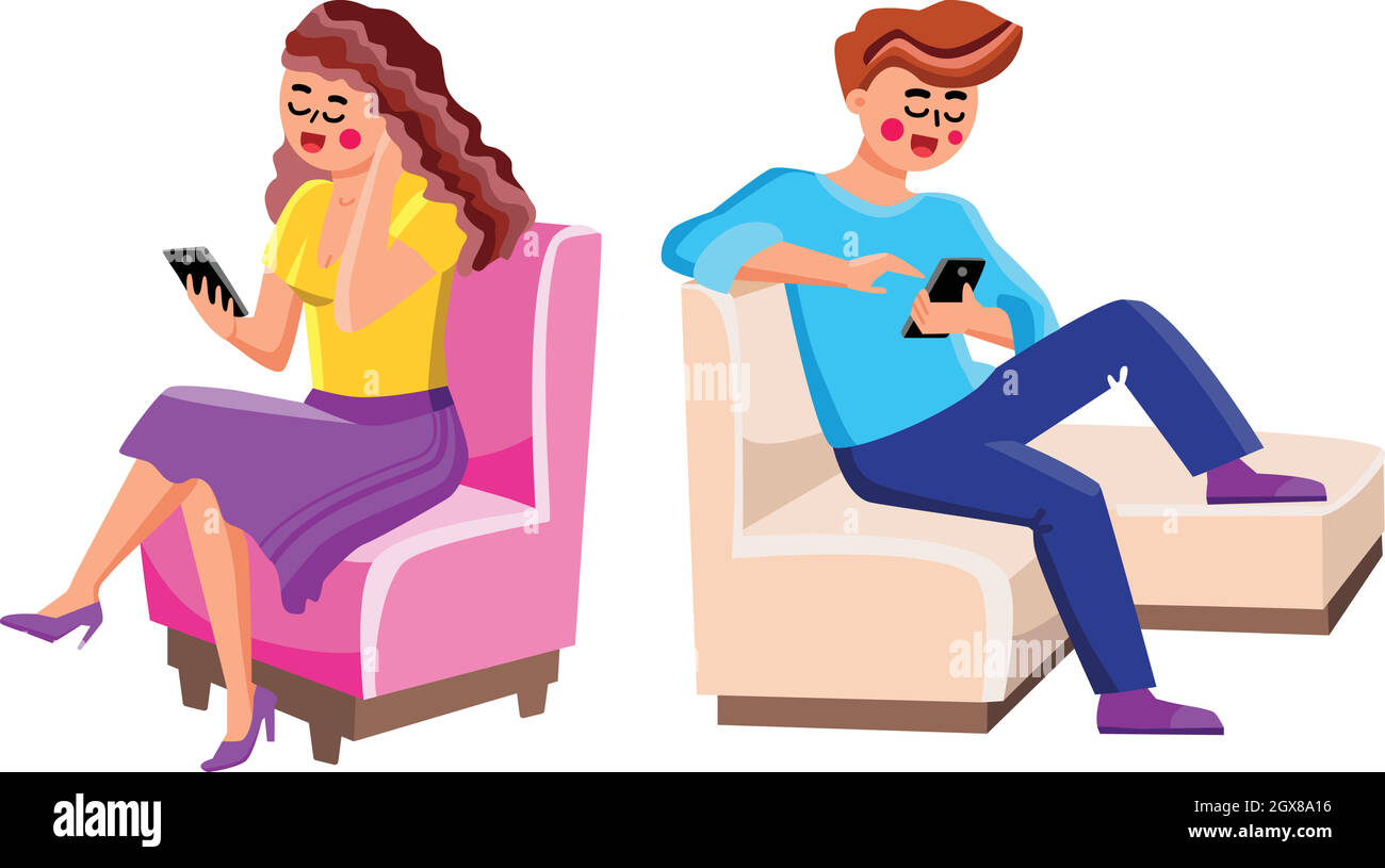 Using Smartphones Man And Woman People Vector Stock Vector