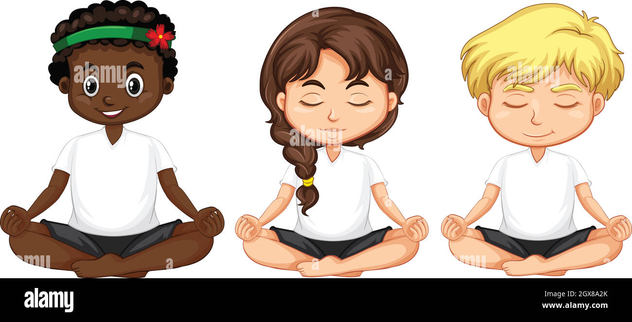 Set of multicultural people meditate Stock Vector