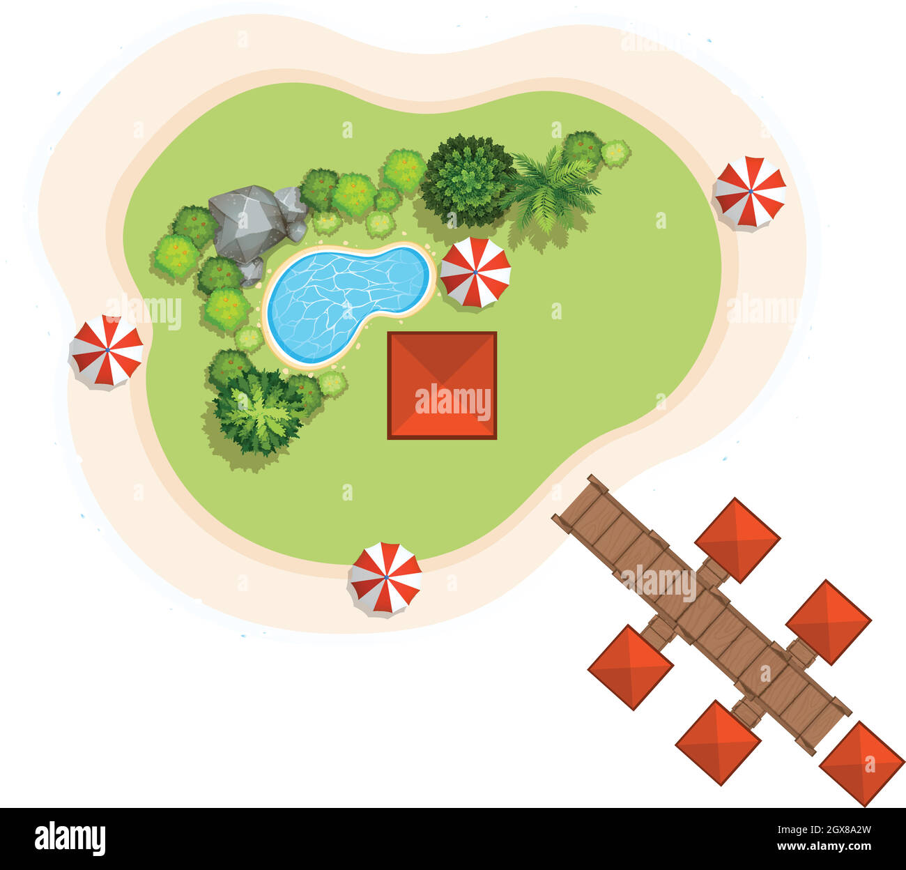 Aerial scene with swimming pool and bridge Stock Vector