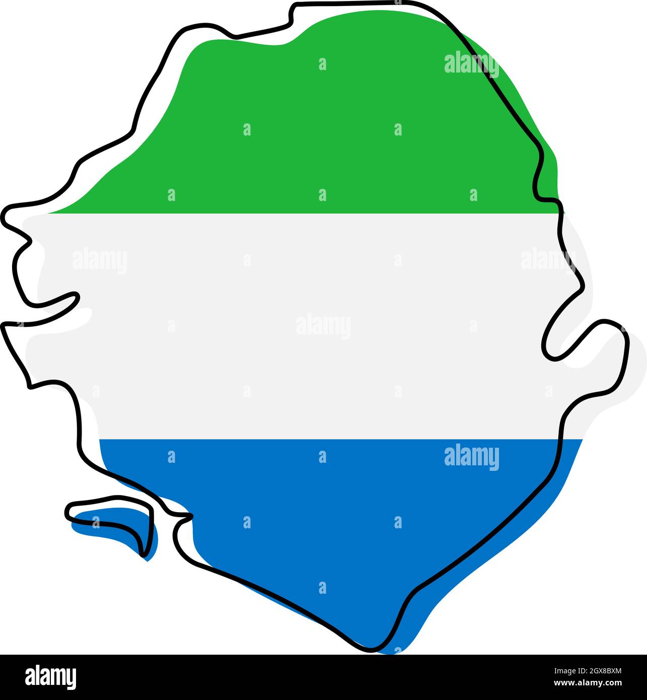 Stylized outline map of Sierra leone with national flag icon. Flag ...