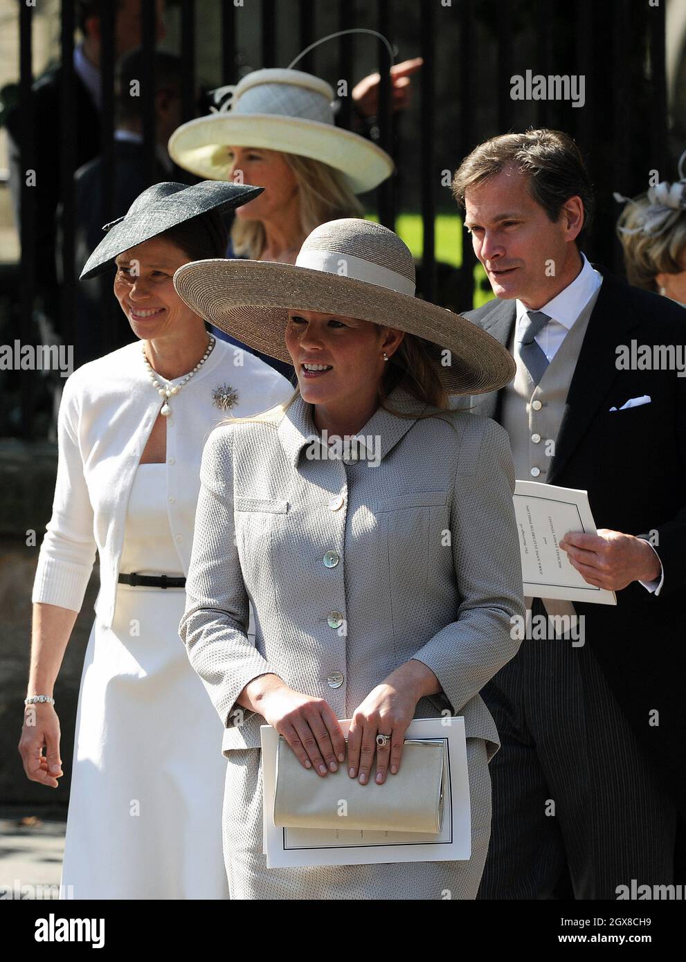 Lady Sarah Chatto, Autumn Phillips and Daniel Chatto attends the Royal Wedding of Zara Phillips to Mike Tindall at Canongate Kirk in Edinburgh on July 30, 2011. Stock Photo