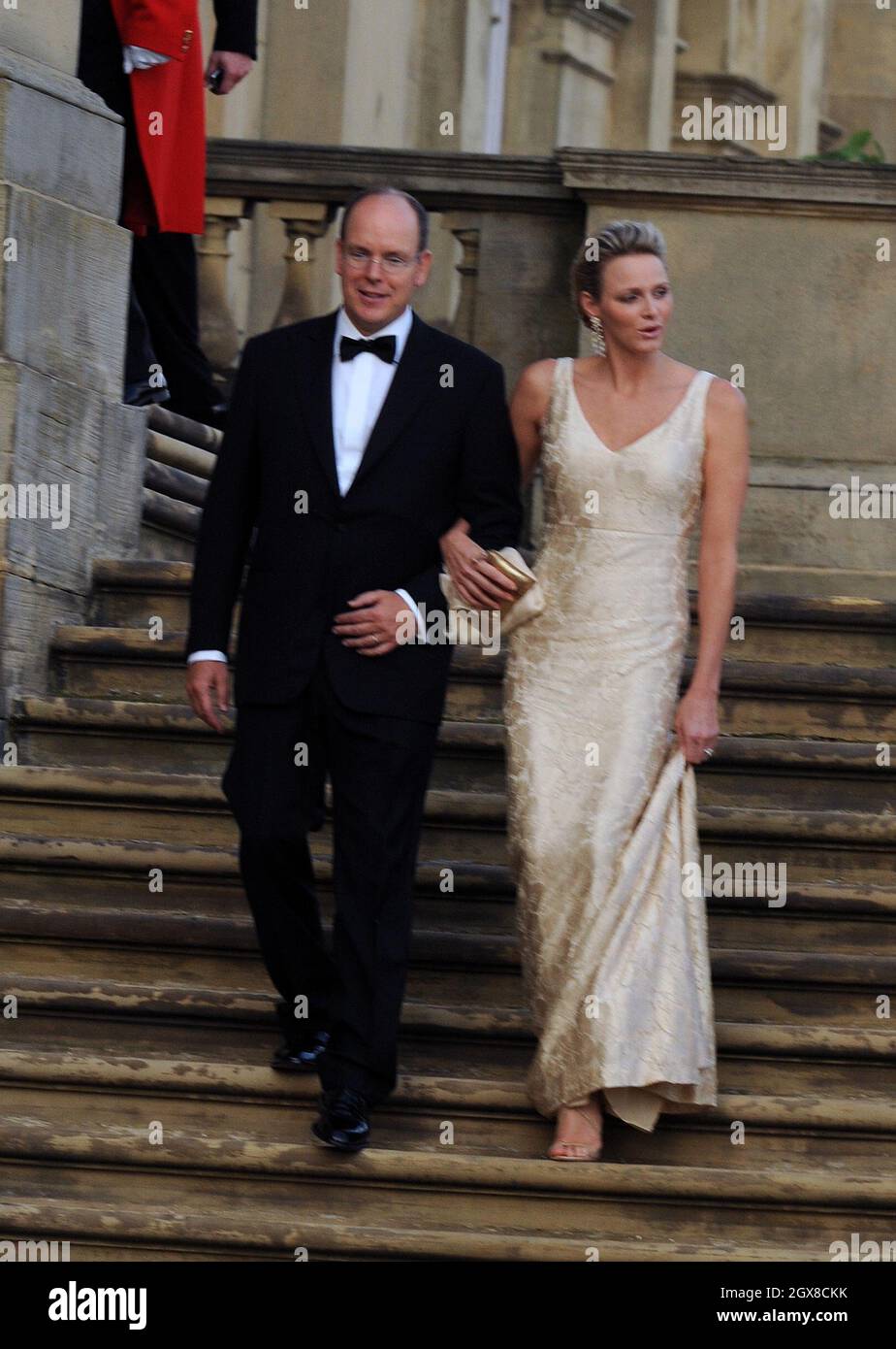 Prince Albert ll and Princess Charlene of Monaco attend the Yorkshire Variety Club Golden Jubilee Charity Ball at Harewood House near Leeds on September 4, 2011 Stock Photo