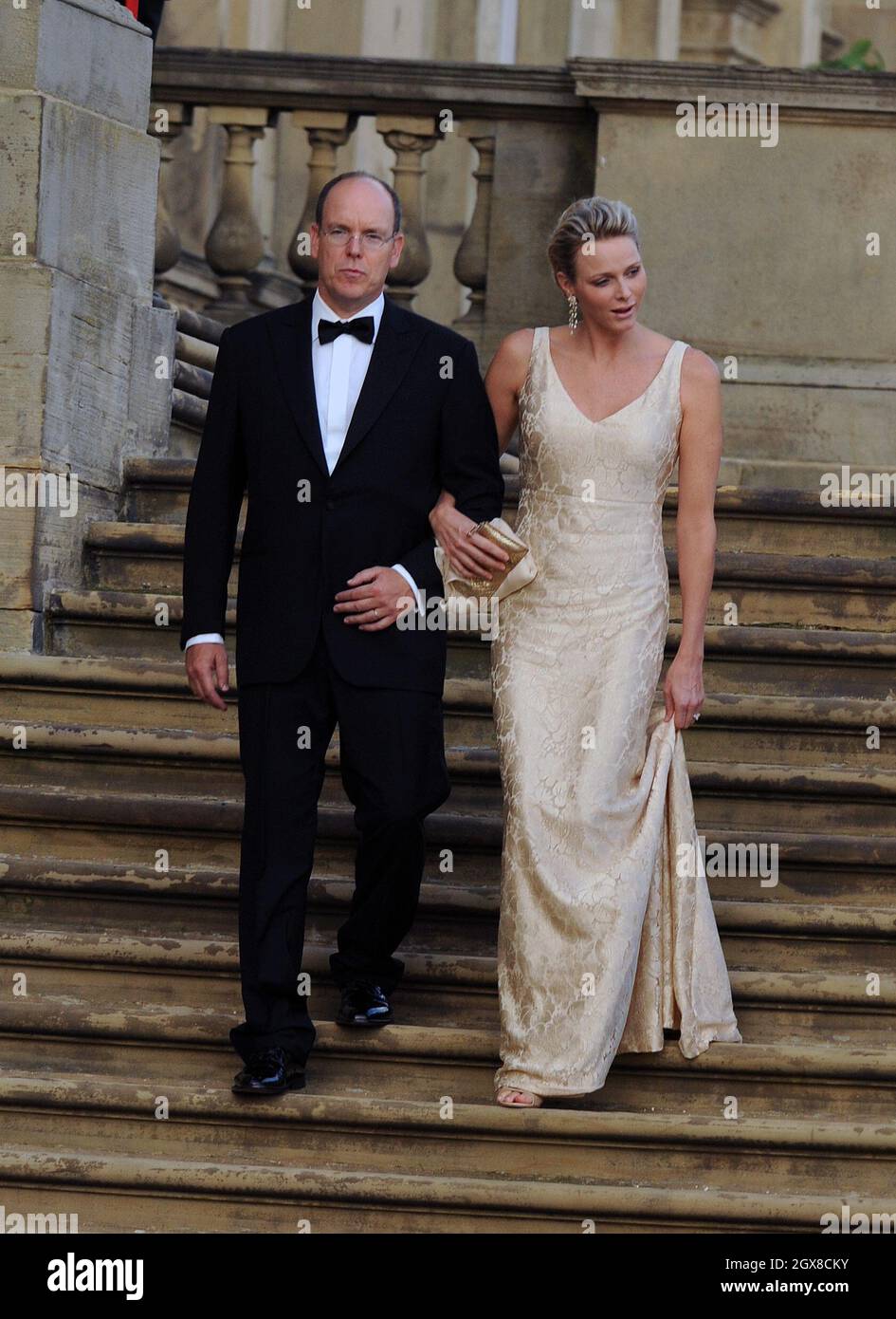 Prince Albert ll and Princess Charlene of Monaco attend the Yorkshire Variety Club Golden Jubilee Charity Ball at Harewood House near Leeds on September 4, 2011 Stock Photo