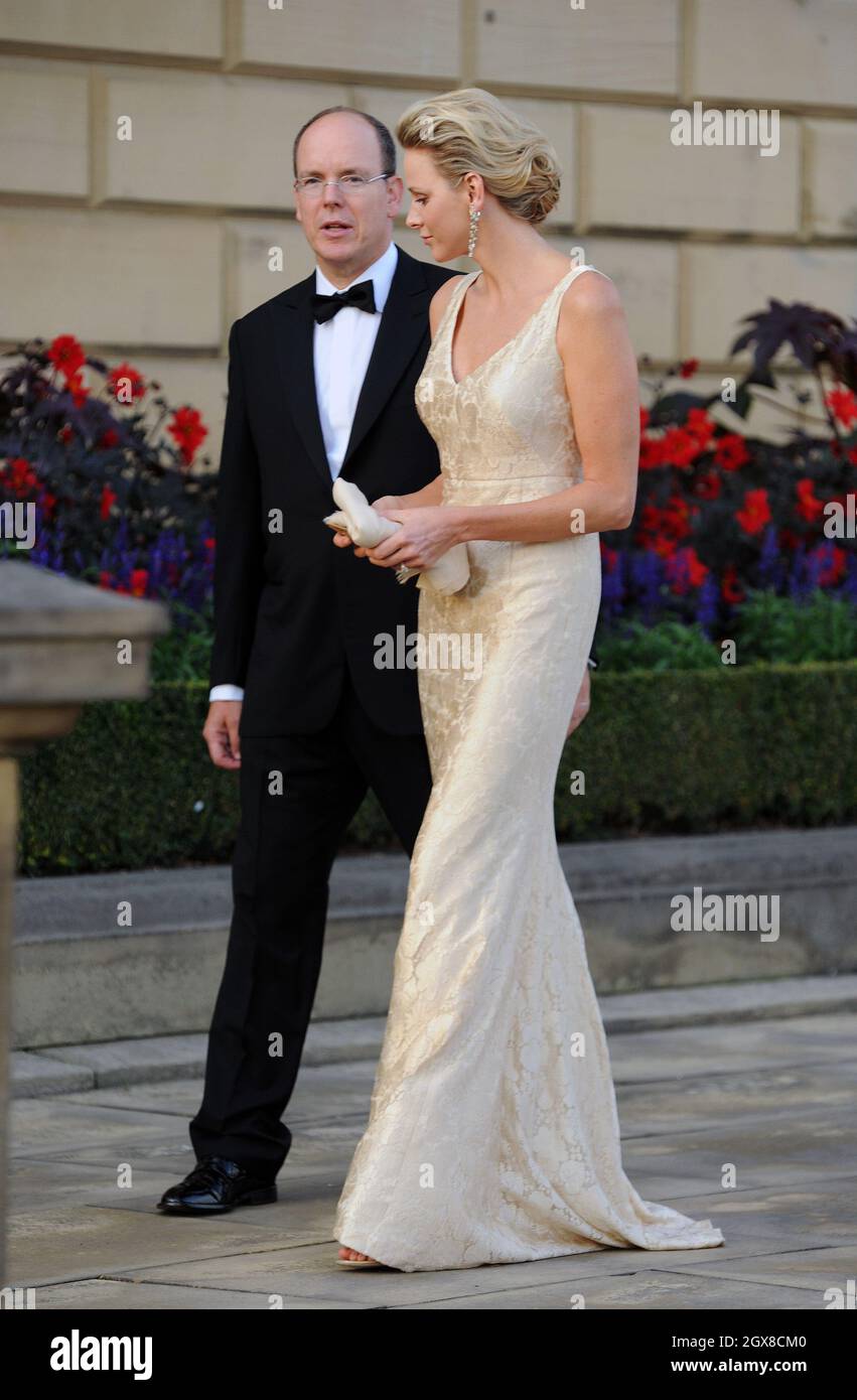 Prince Albert ll and Princess Charlene of Monaco attend the Yorkshire Variety Club Golden Jubilee Charity Ball at Harewood House near Leeds on September 4, 2011 Stock Photo