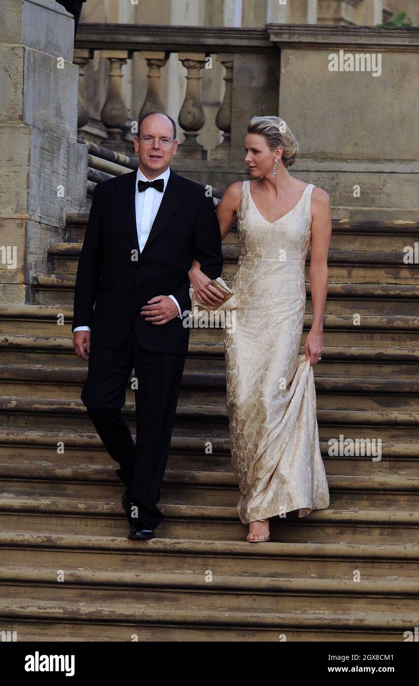 Prince Albert ll and Princess Charlene of Monaco attend the Yorkshire Variety Club Golden Jubilee Charity Ball at Harewood House near Leeds on September 4, 2011 Stock Photo