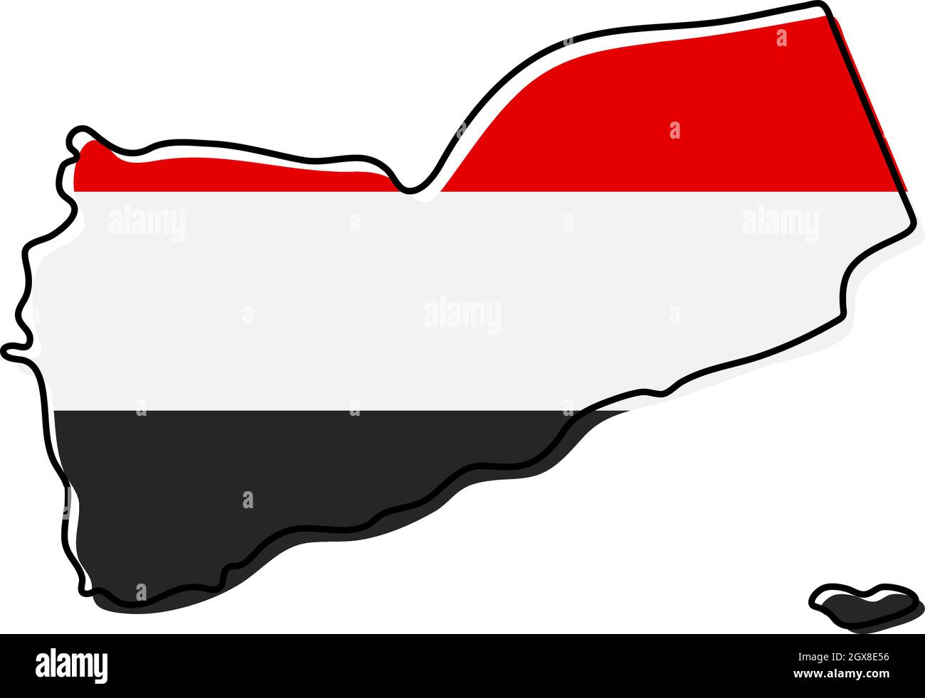 Stylized outline map of Yemen with national flag icon. Flag color map ...