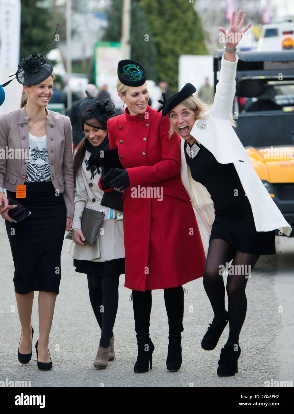 Zara Phillips and friends attend Ladies Day at the Cheltenham Festival on March 13, 2013. Stock Photo