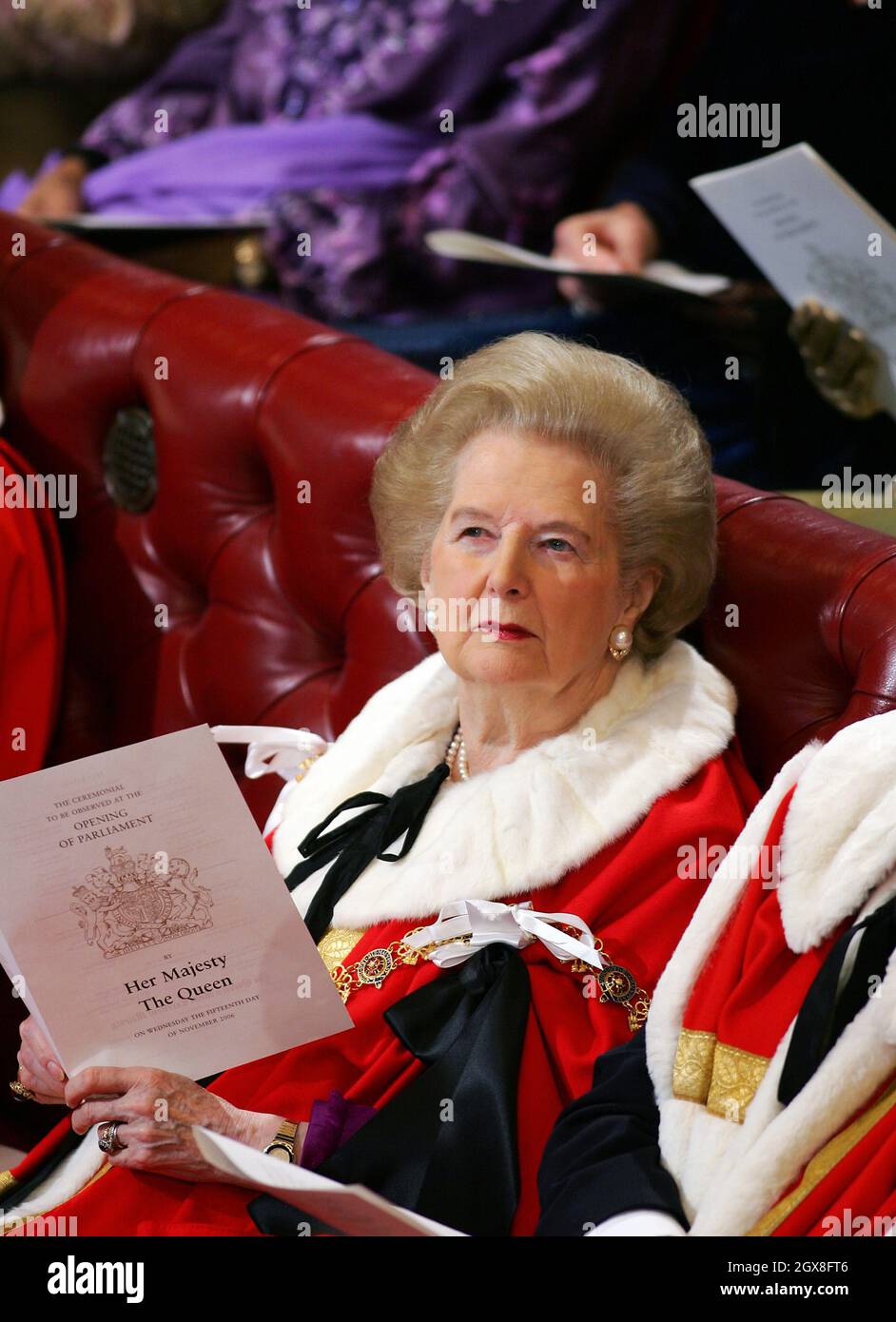Margaret Thatcher sits in The House of Lords at the 'State Opening of Parliament' in London, 15 November 2006.  Stock Photo