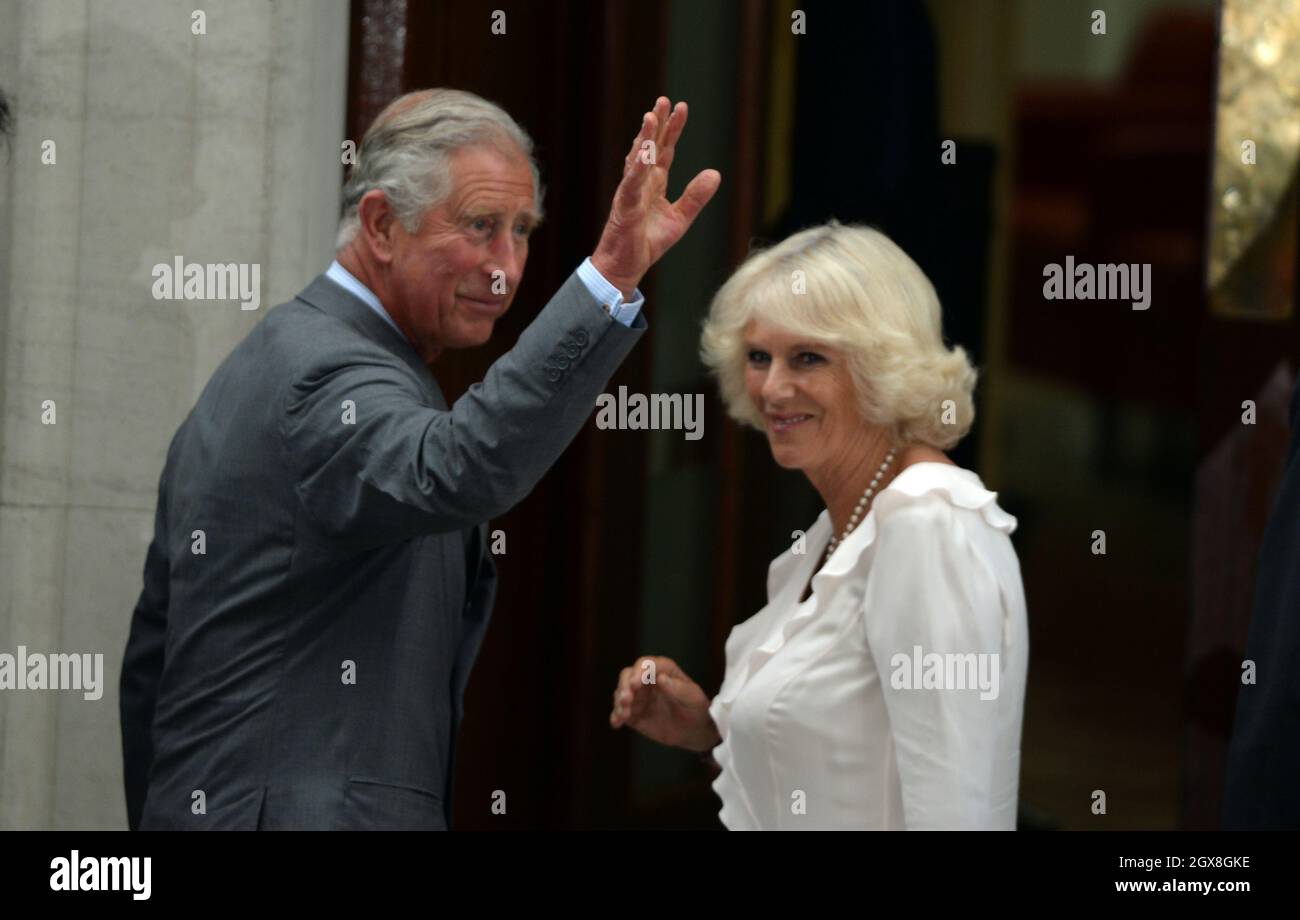 The Prince of Wales of Wales and Duchess of Cornwall at the Lindo Wing of St Mary's Hospital in London Stock Photo