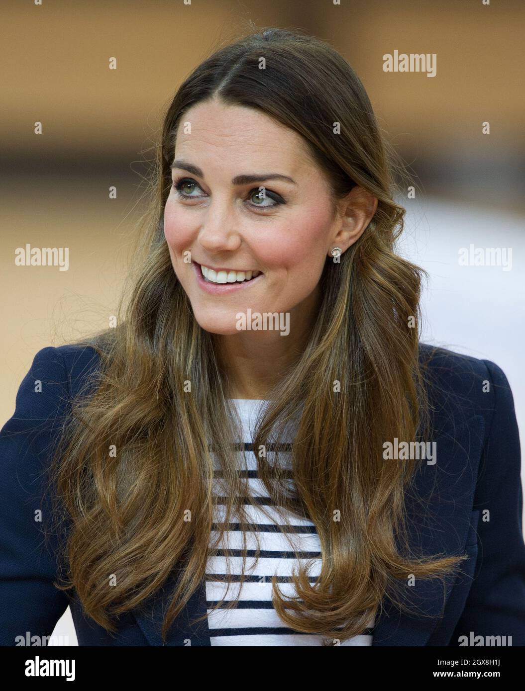 The Duchess of Cambridge, Patron of SportsAid, playing volleyball during her visit to the Copper