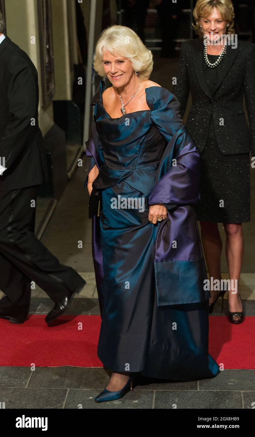 Camilla, Duchess of Cornwall arrives to attend the Royal Variety Performance at the London Palladium on November 25, 2013.  Stock Photo