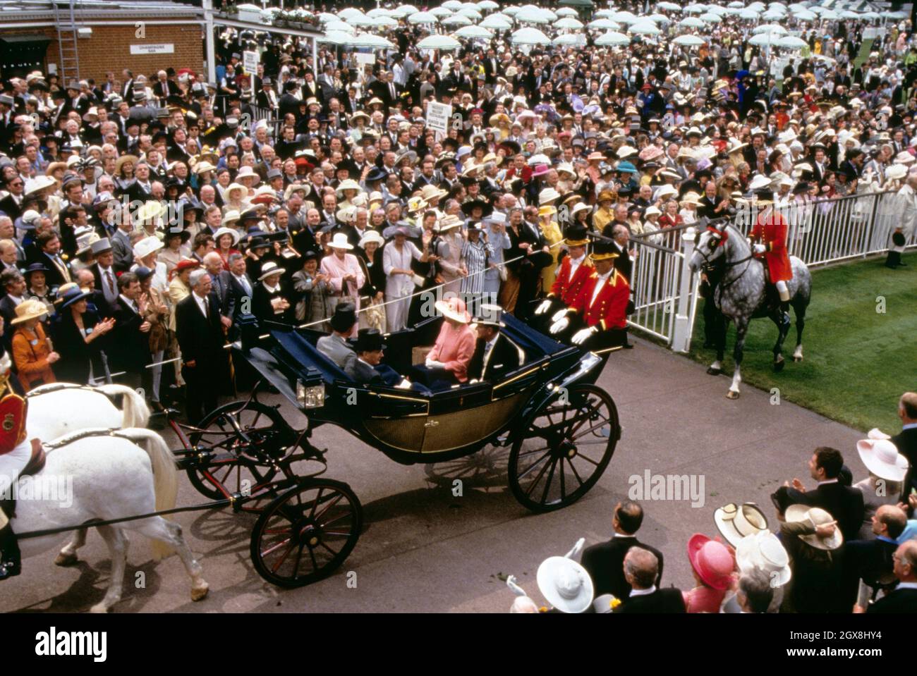 Her Majesty the Queen and Duke of Edinburgh arrive at Ascot racecourse. Stock Photo