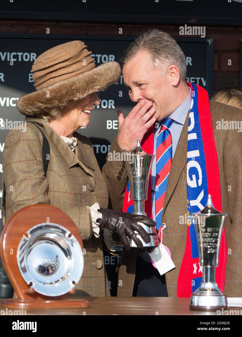 Camilla, Duchess of Cornwall jokes as she presents a trophy to Steve