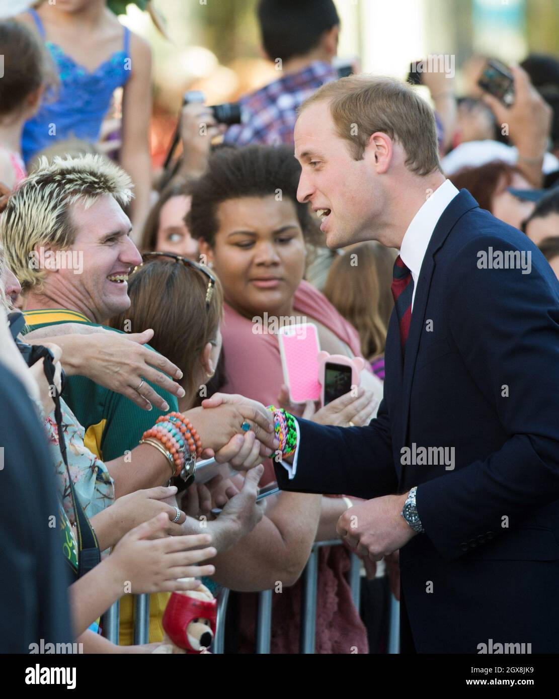 Prince William, Duke of Cambridge greets well wishers during a walkabout in Brisbane, Australia.  Stock Photo