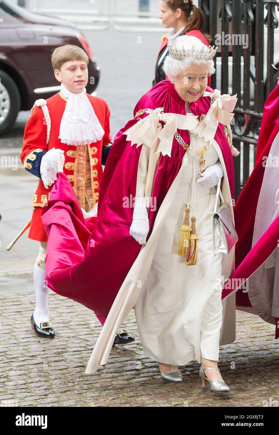 Queen Elizabeth ll attends a Service of the Order of the Bath at Westminster Abbey. Stock Photo