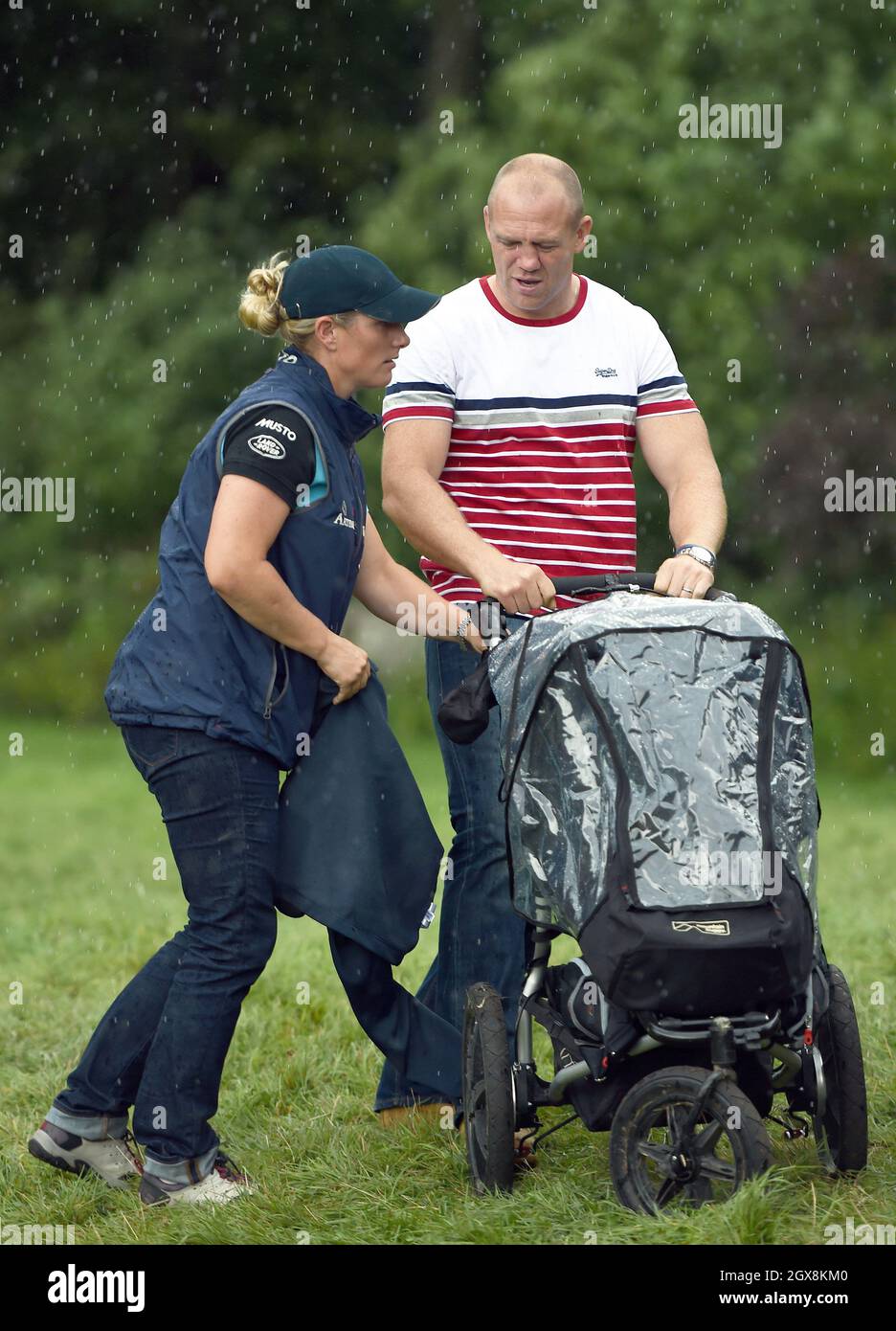 Zara Phillips and Mike Tindall with baby Mia Grace in a pushchair during  the Festival of British Eventing at Gatcombe Park, Minchinhampton Stock  Photo - Alamy