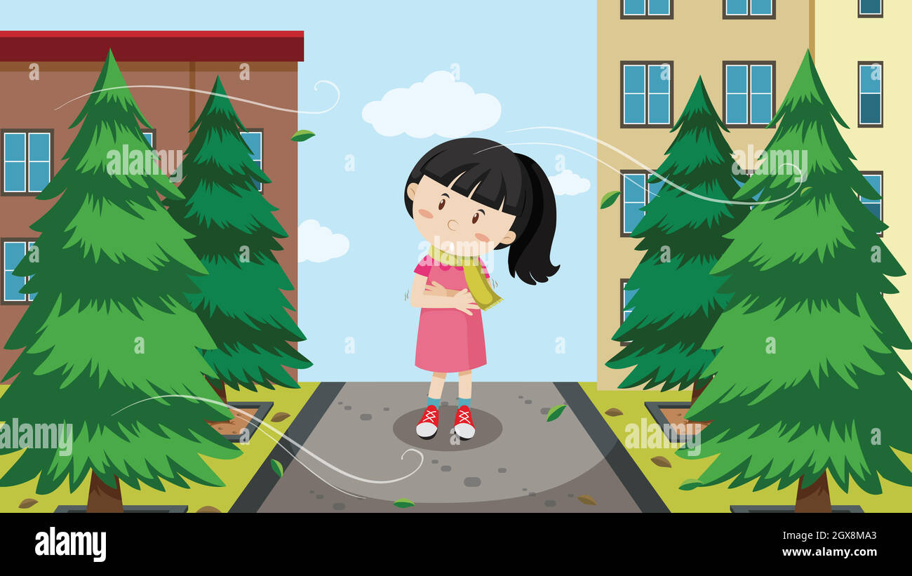 A girl and cold wind Stock Vector