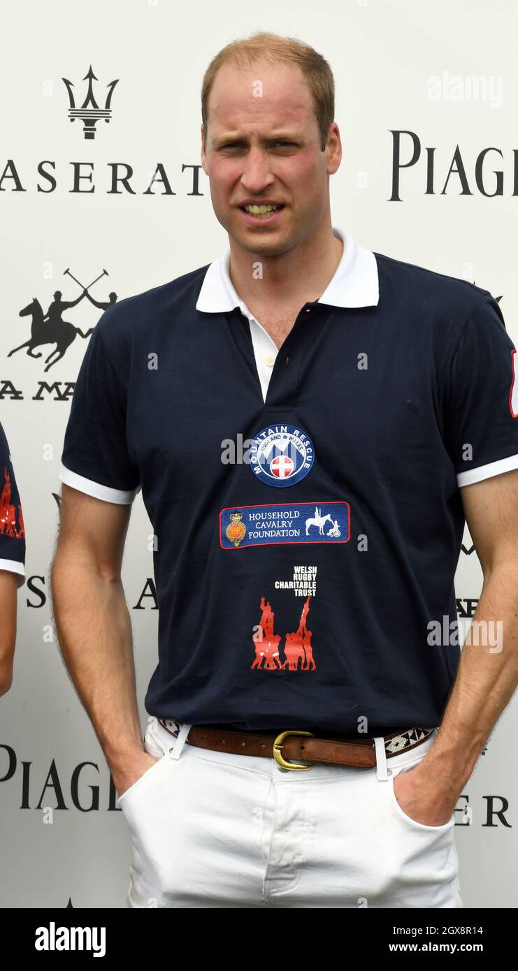Prince William, Duke of Cambridge attends the Maserati Charity Polo match during the Gloucestershire Festival of Polo at the Beaufort Polo Club on June 18, 2016. Stock Photo