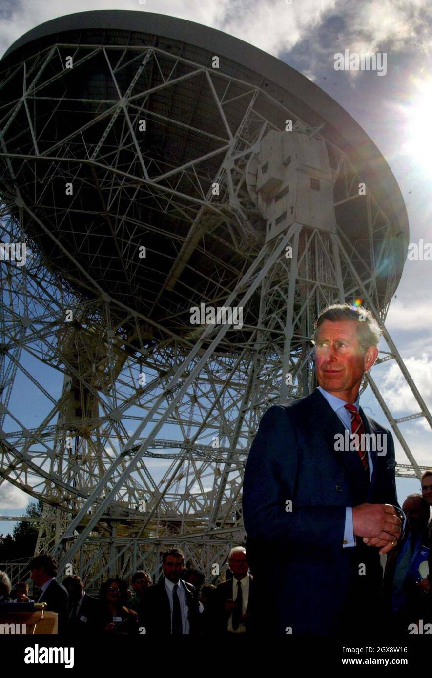 The Prince of Wales walks past the Lovell Radio telescope during a visit to the Jodrell Bank Observatory in Cheshire. Half length, royals, suit  Â©Anwar Hussein/allaction.co.uk  Stock Photo