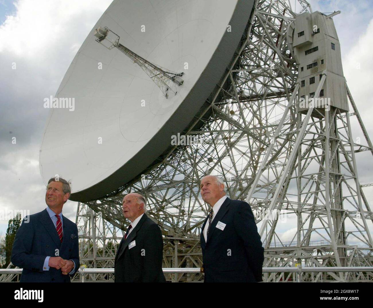 The Prince of Wales speaks with Sir Bernard Lovell (C) and Prof Andrew Lyne (R) during a visit to the Jodrell Bank Observatory in Cheshire. Half length, royals, suit  Â©Anwar Hussein/allaction.co.uk  Stock Photo