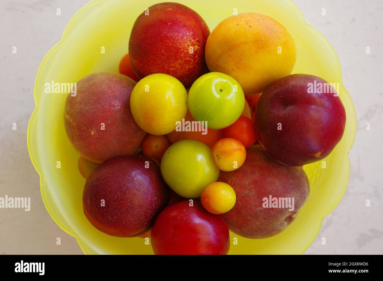 Seasonal fruit with peaches, apricots, plums Stock Photo Alamy