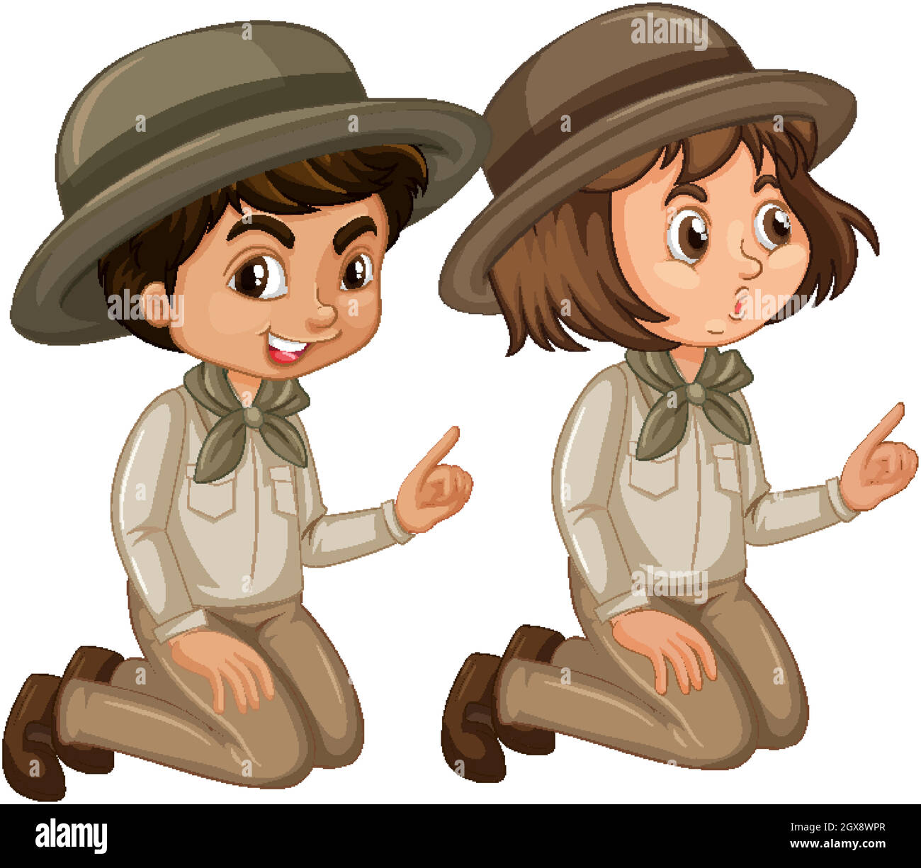 Boy and girl in scout uniform on white background Stock Vector Image ...