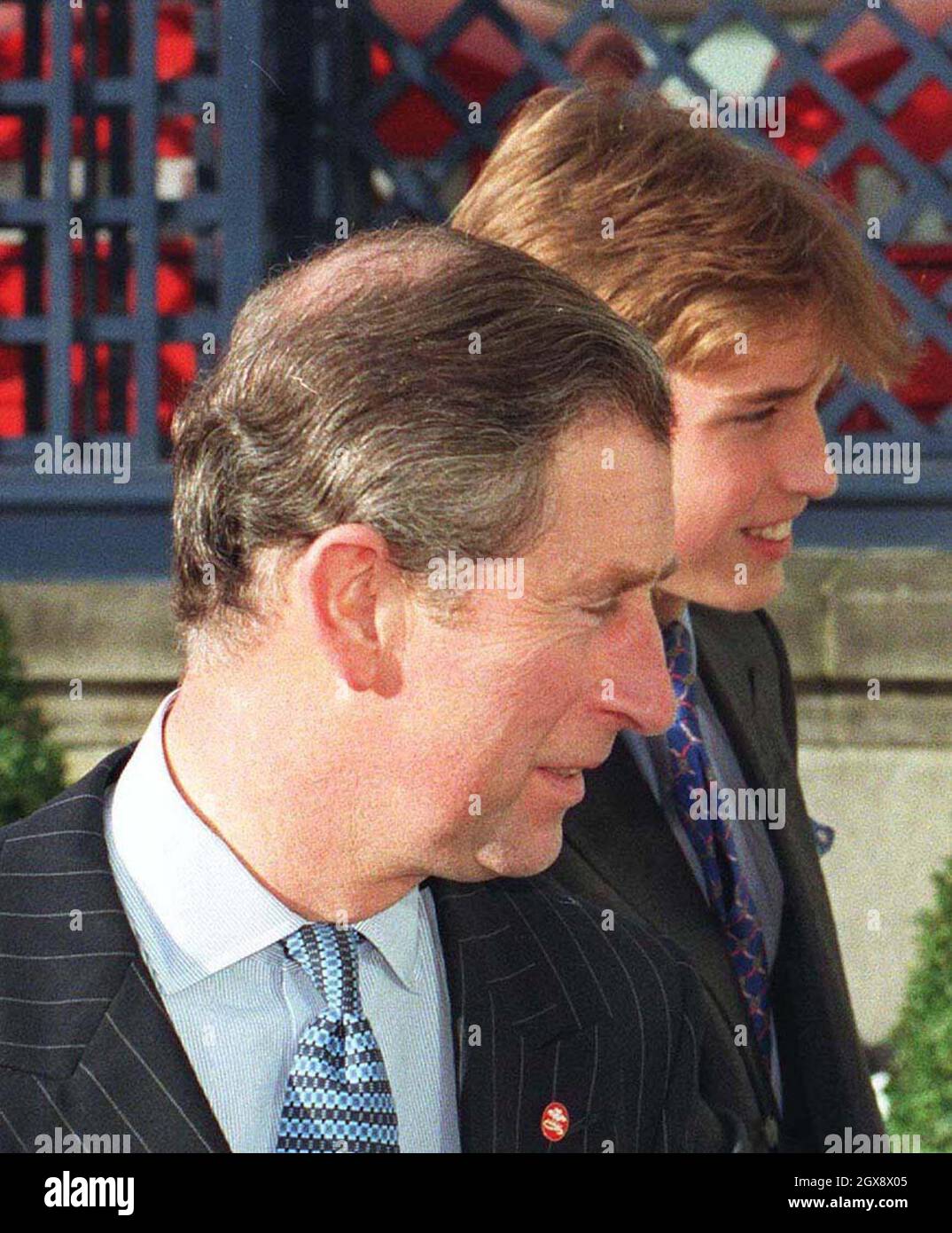 The Prince of Wales and his son Prince William at The Ritz in central London where the Prince of Wales hosted the annual staff party in December 1998.  Photo.  Anwar Hussein    Stock Photo