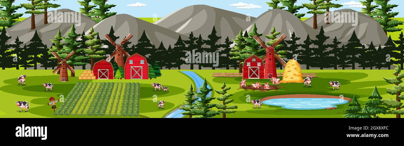 Farm nature with barns landscape scene Stock Vector Image & Art - Alamy