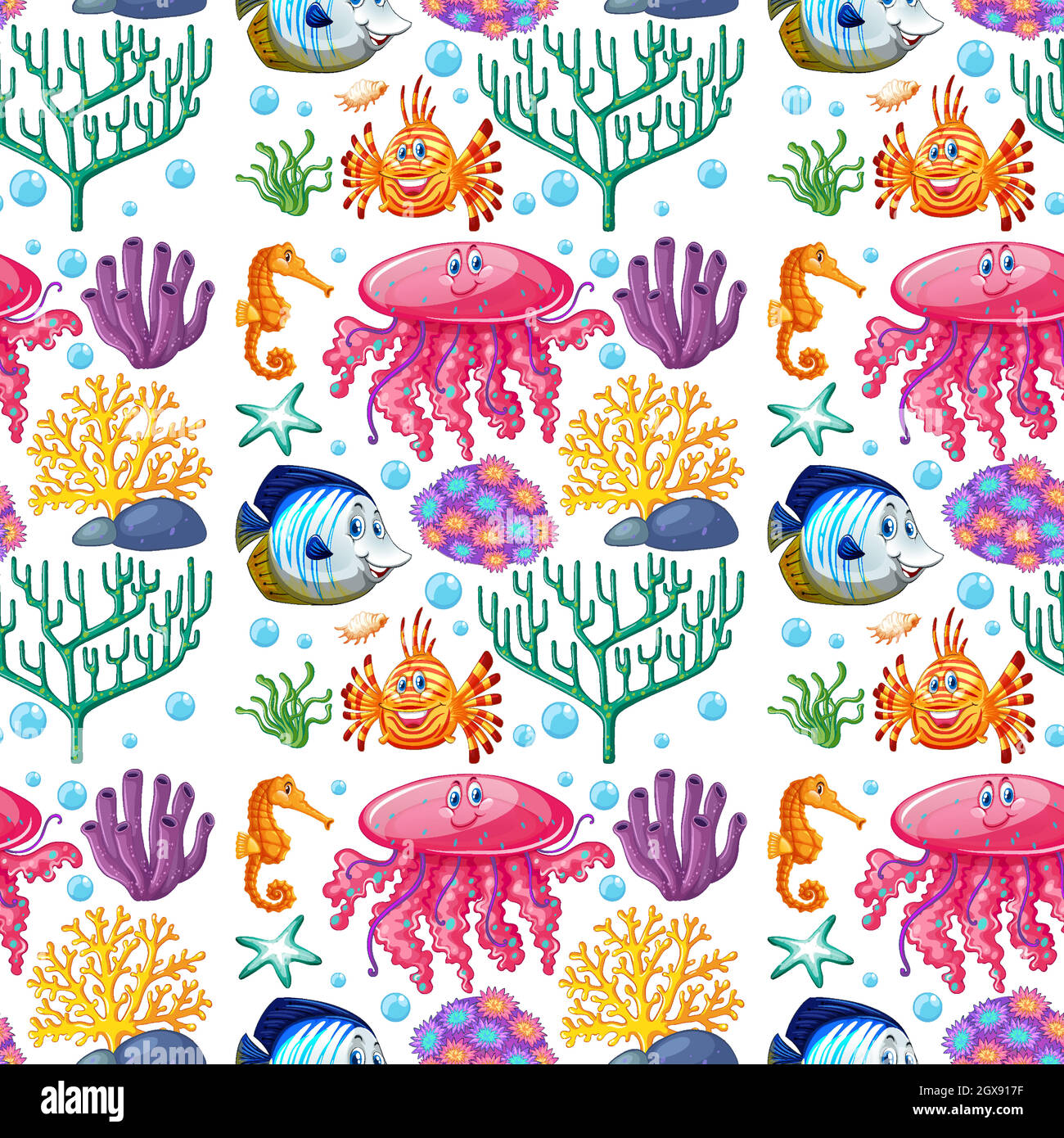 Seamless background design with sea creatures and corals Stock Vector