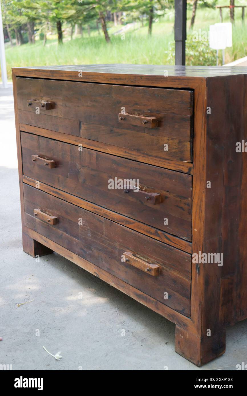 Wooden drawers and shelves stand by outdoor, stock photo Stock Photo