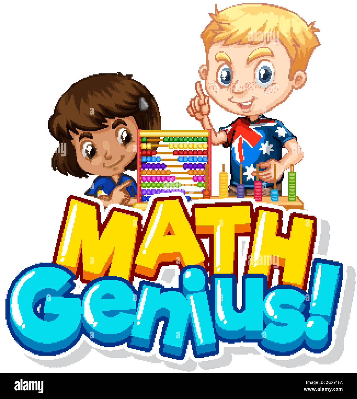 Font design for math genius with two children counting Stock Vector