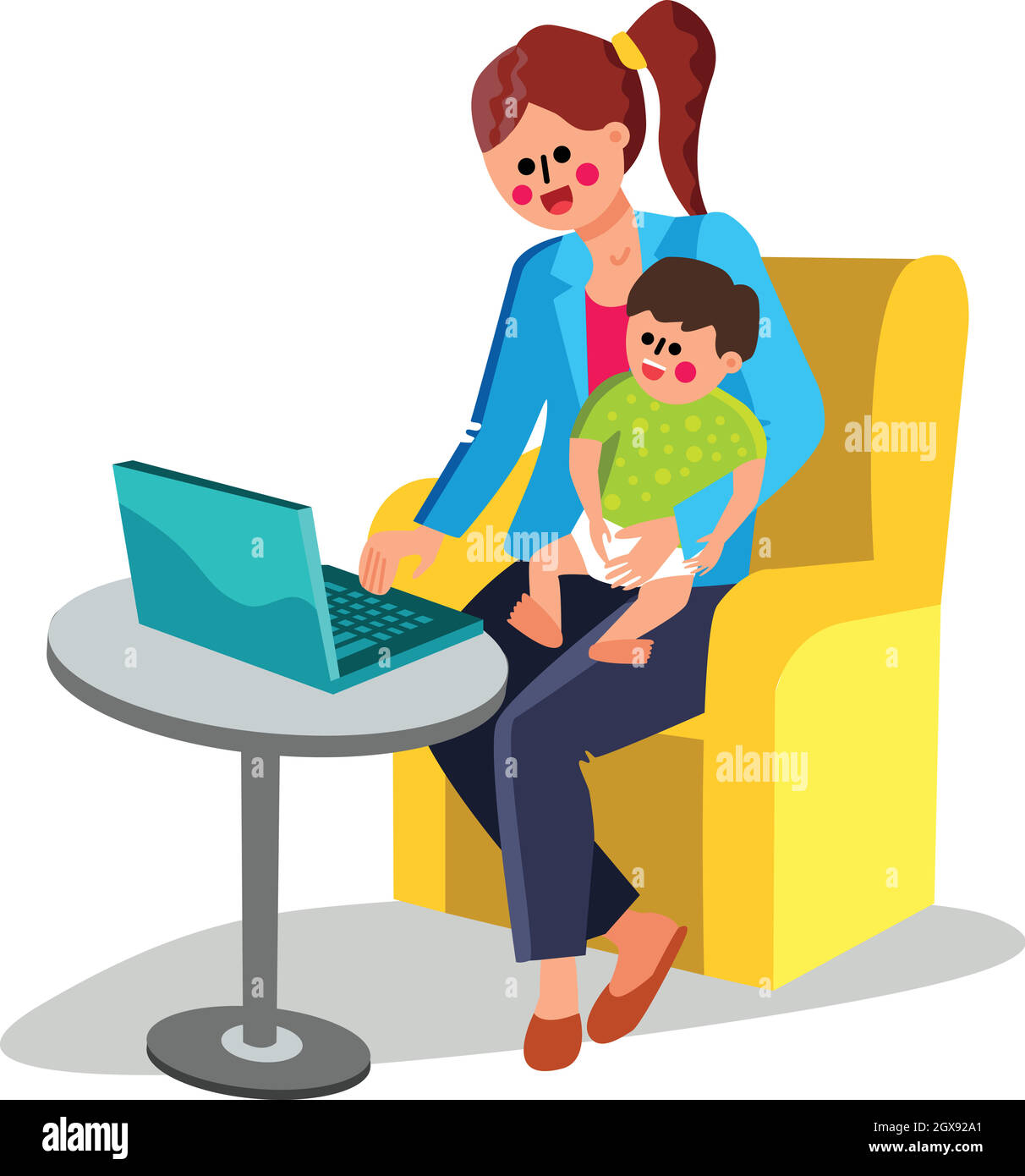 Business Mother With Baby On Hand Working Vector Stock Vector