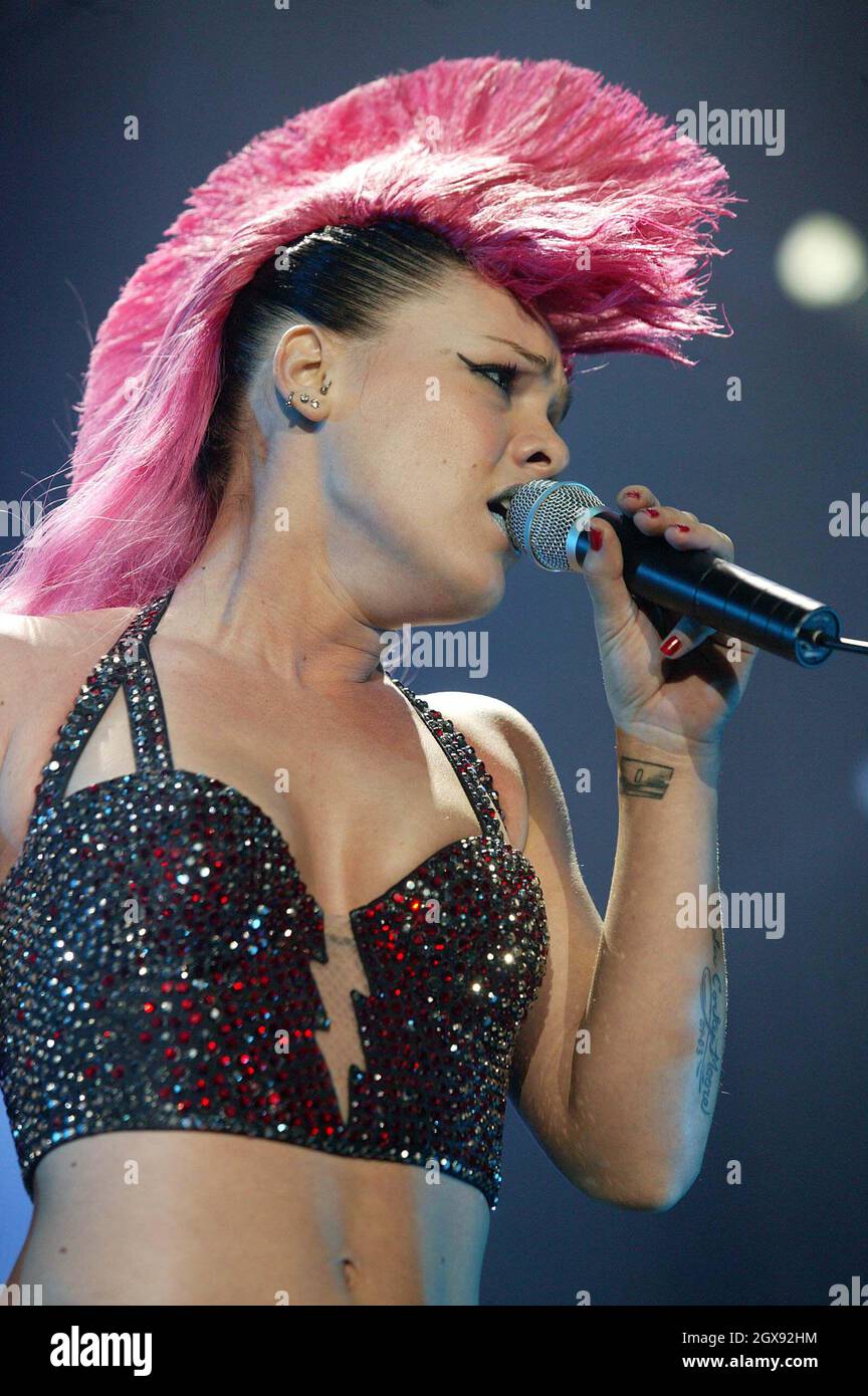 Pink performs live on stage at the Wembley Arena in London at the ...