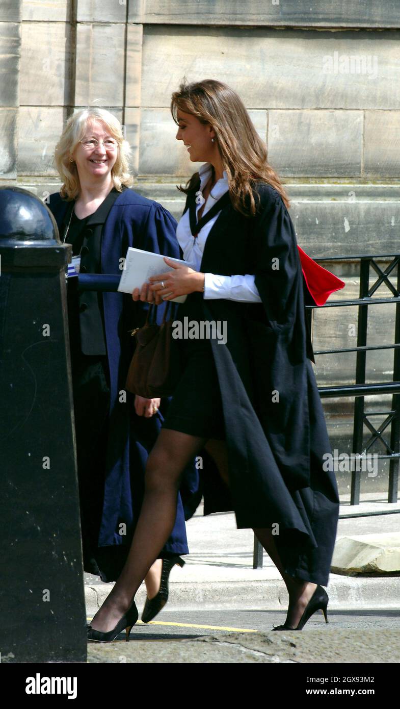 Kate Middleton attends the graduation ceremony at the University Of St Andrews on June 15, 2005 in St Andrew's, Scotland.  Prince William  receives his 2:1 Master Of Arts (Honours) Degree in Geography at Scotland's oldest university, marking the end of his university education. Anwar Hussein/allactiondigital.com   Stock Photo