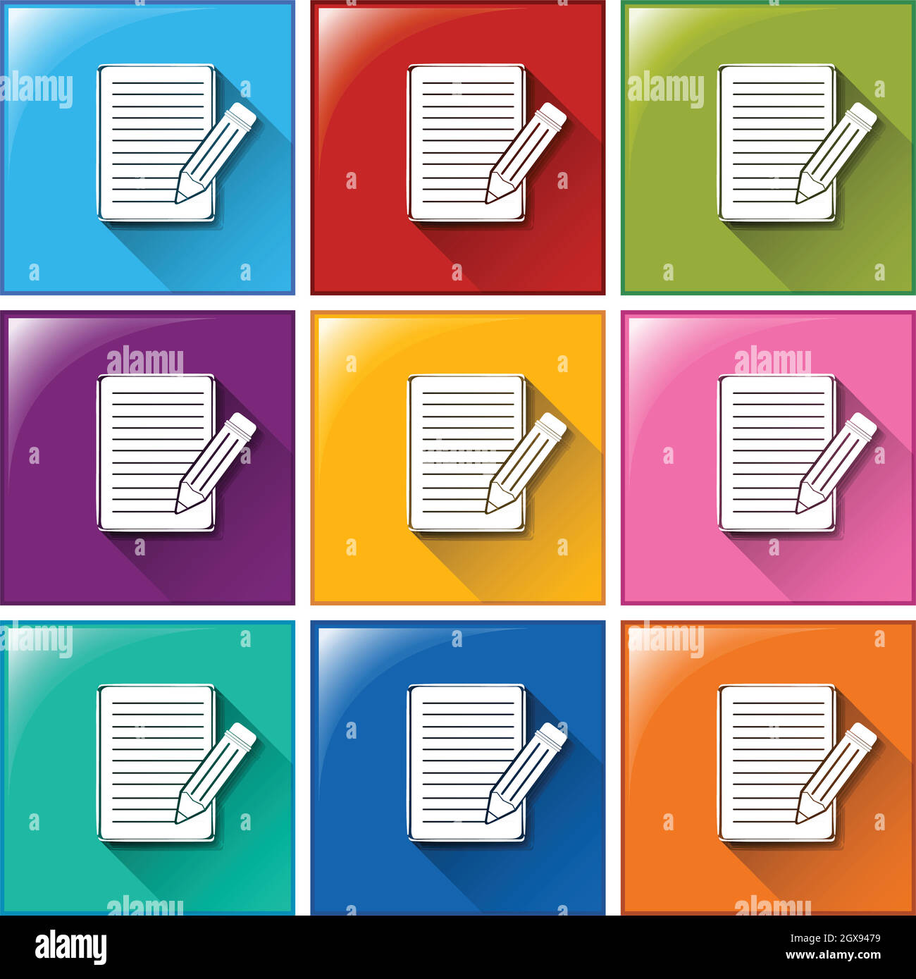 Icons with papers and pencils Stock Vector