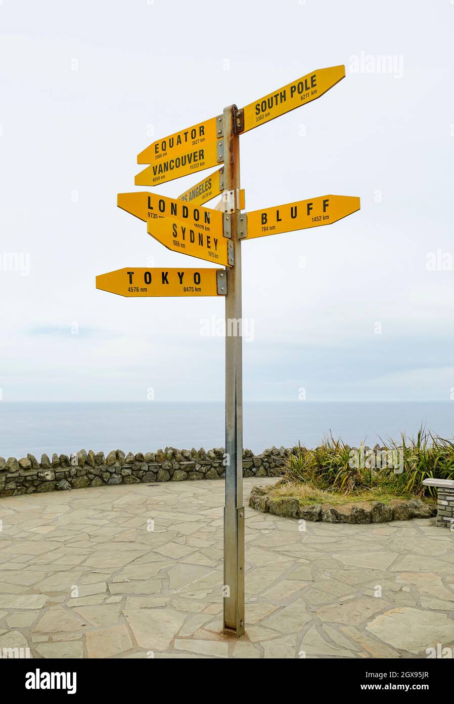 signpost near the Cape Reinga Lighthouse at the North Island in New ...
