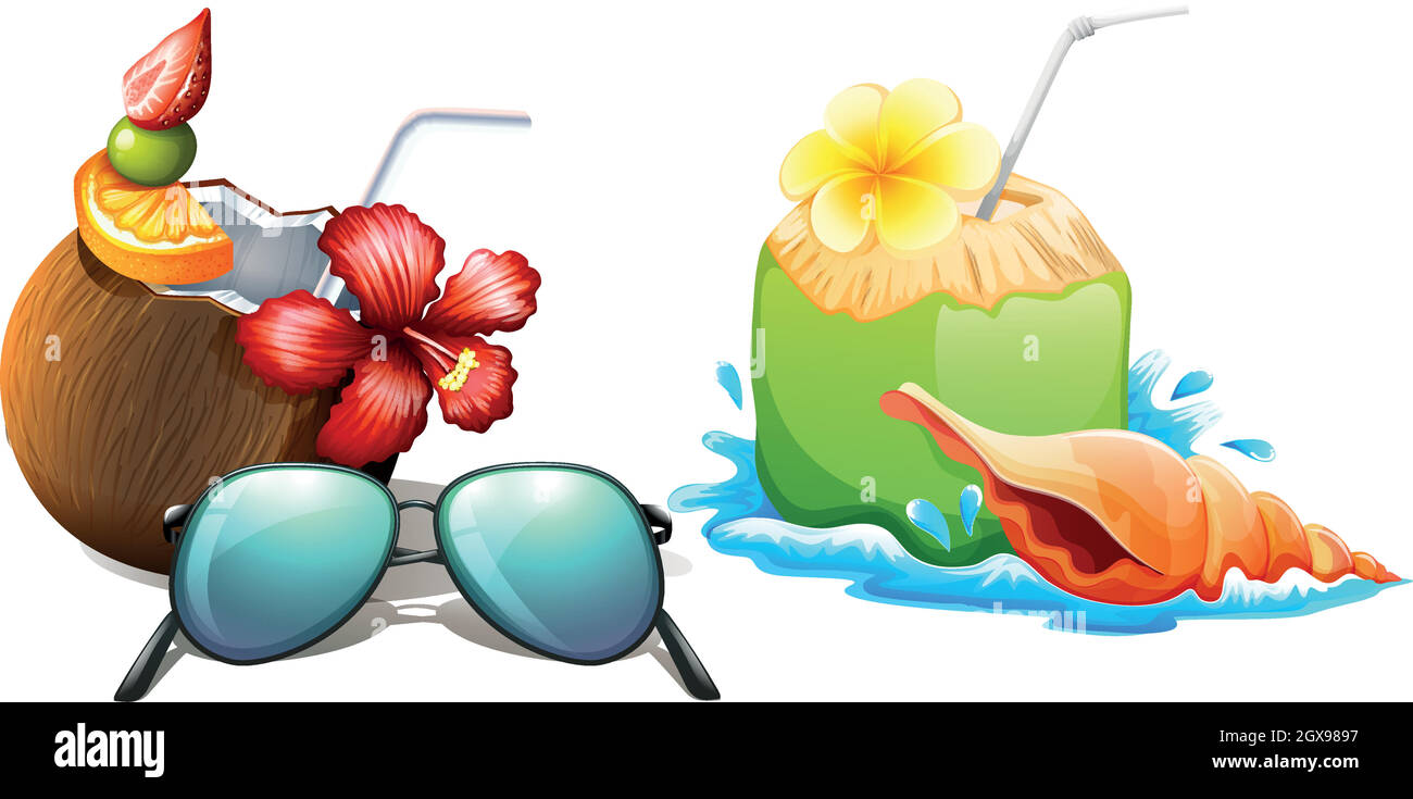 Fresh coconut juice with straw Stock Vector Image & Art - Alamy