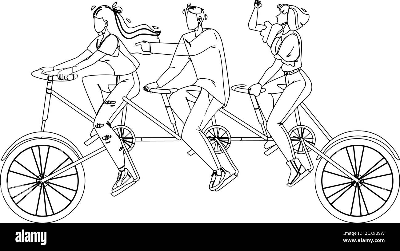 Collective Boy And Girls Riding Tandem Vector Stock Vector