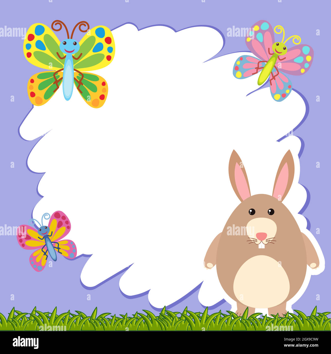Border template with brown rabbit Stock Vector