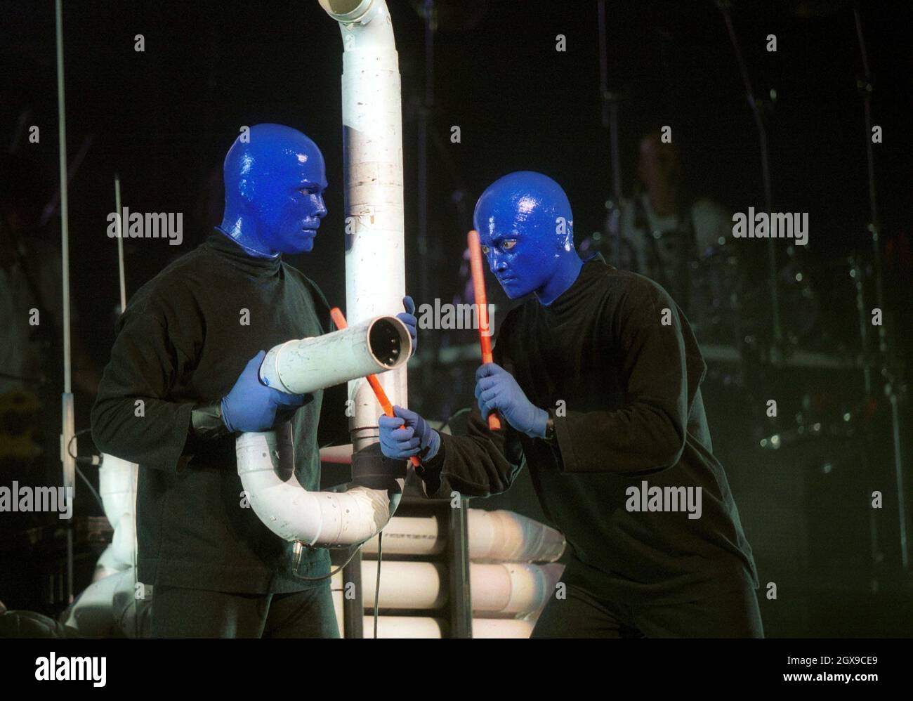 The Blue Man Group perform at the QE Theater in Vancouver Stock Photo ...