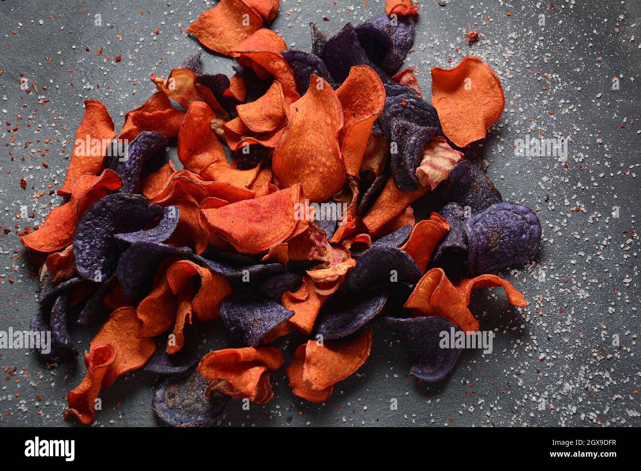 Baked vegetable chips sweet potato, purple sweet potato,carrot
