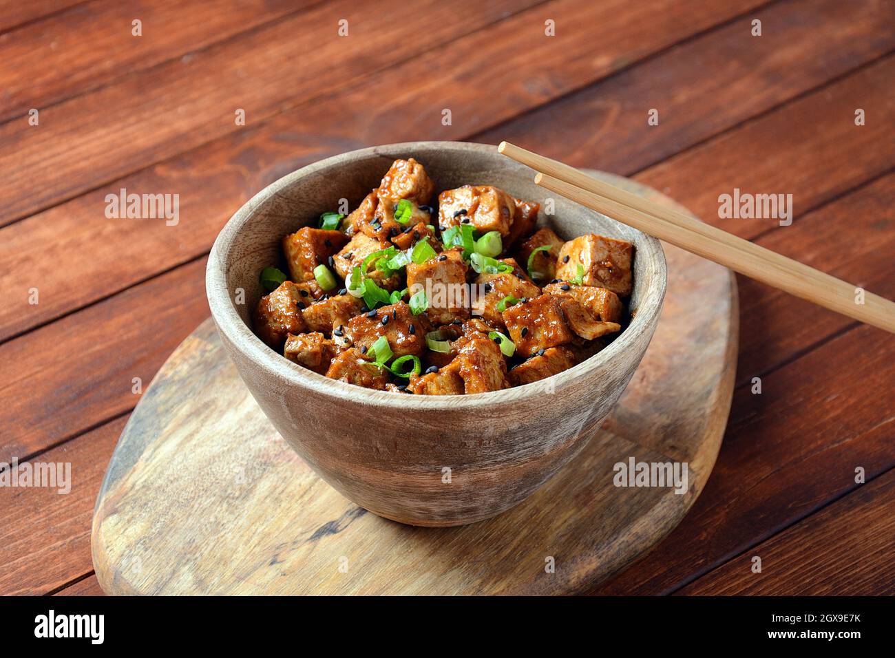 Sweet, spicy , crispy and fried Tofu in teriyaki sauce. Healthy vegan