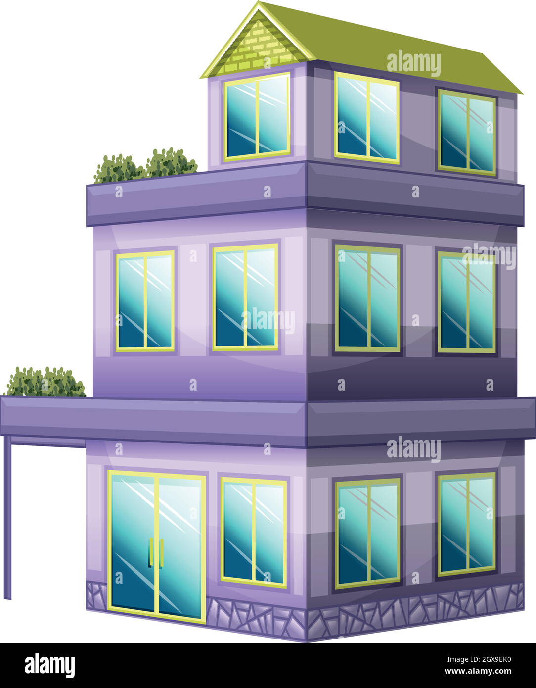 Three storey building in purple Stock Vector