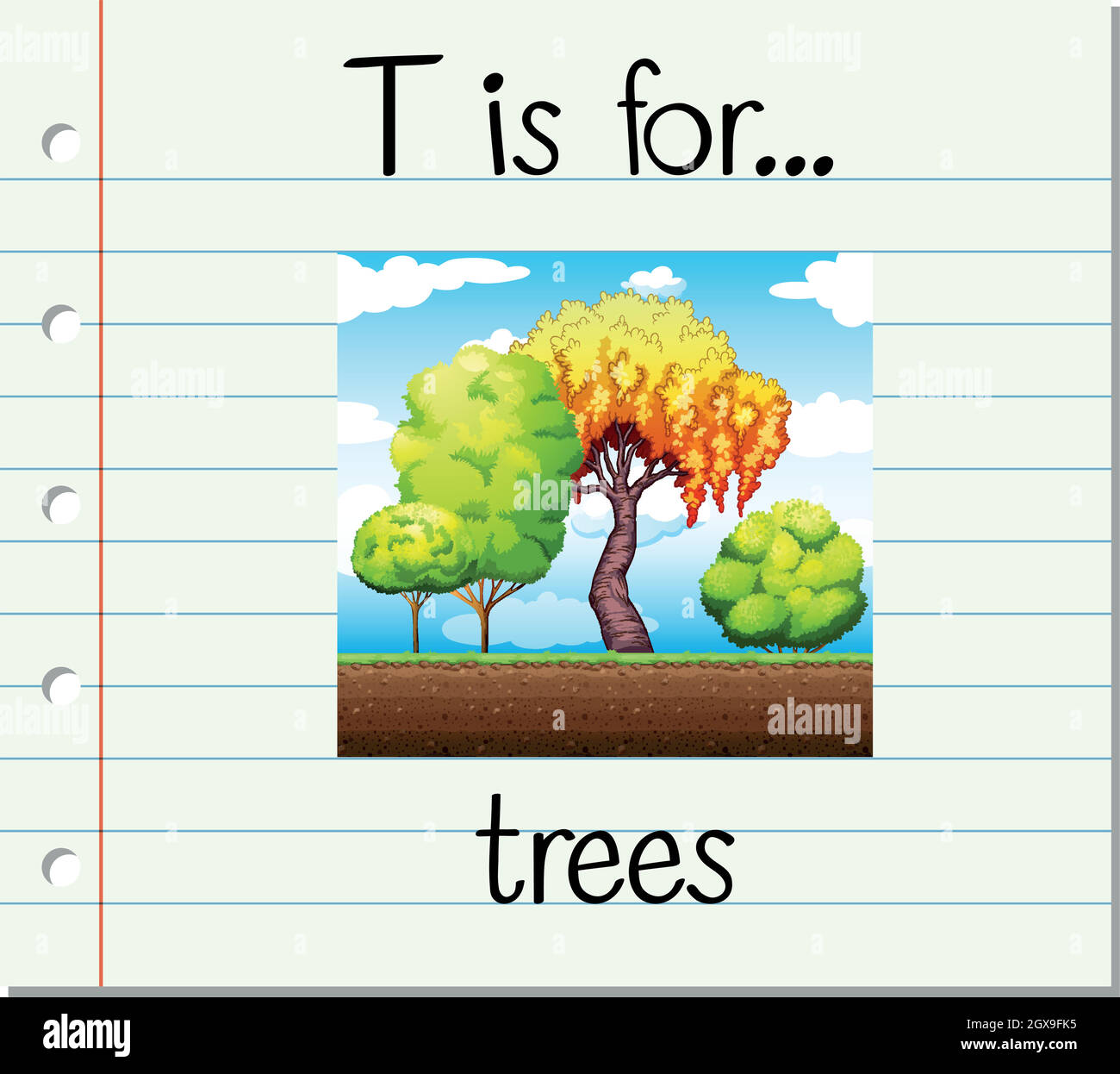 Flashcard letter T is for trees Stock Vector